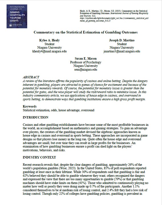 Statistical Estimates of Gaming Outcomes Cover