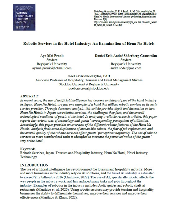 Robotic Services in the Hotel Industry - Cover Page