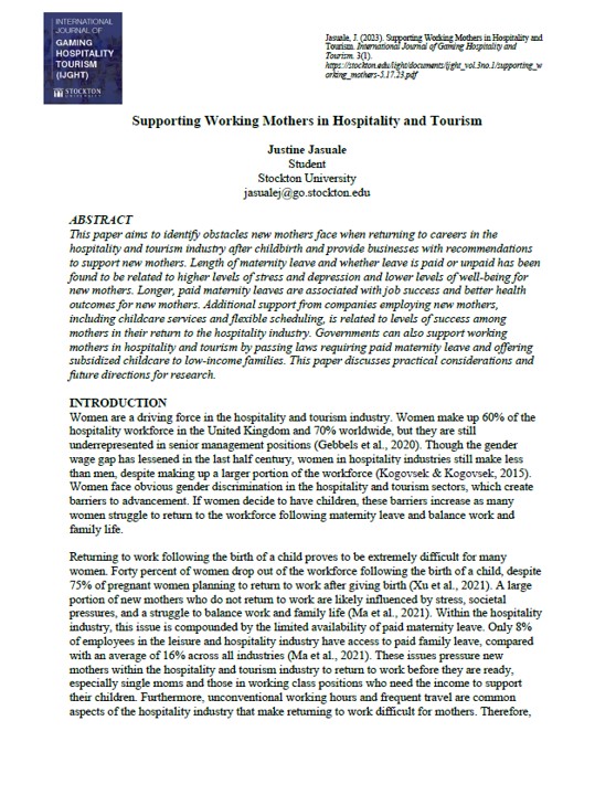 How To Support Working Mothers in Hospitality and Tourism - Cover Page